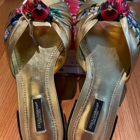 Dolce & Gabbana metallic gold with blue and red flower slides /sandals 36 - Picture 9 of 12